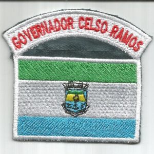 Bandeira Do Município De Governador Celso Ramos Com Tarjeta – Bordado